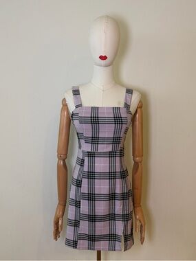 H&M Divided Plaid Mini Dress Lilac Purple XXS NWT